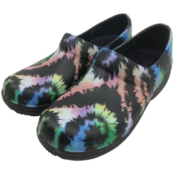 Crocs Neria Pro II Tie Dye Work Clogs Size 10 Womens Dual Comfort Black Pink - Picture 1 of 10